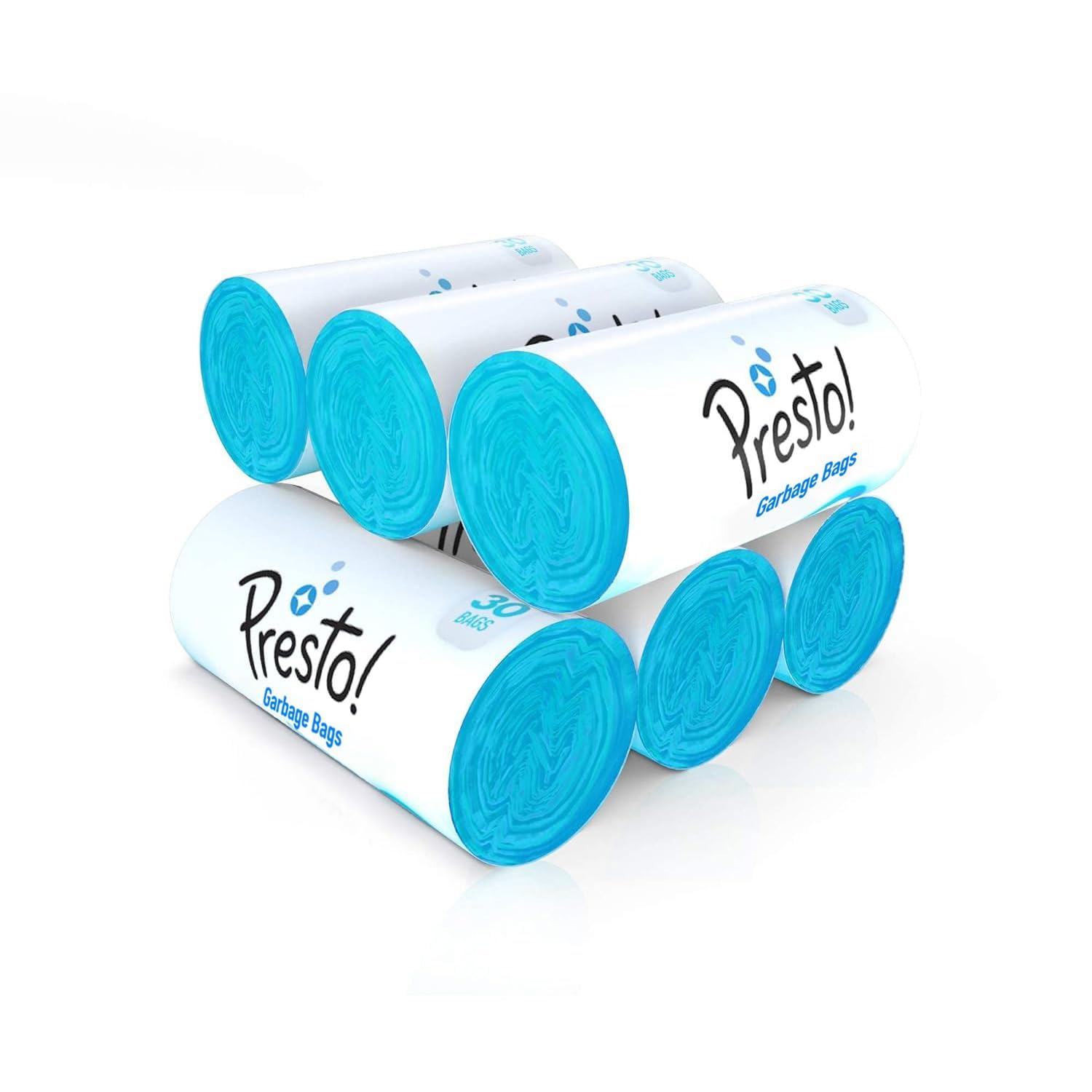 Amazon Brand - Presto! Garbage Bags | Medium | 180 Count | 30 Bags X 6 Rolls | 19 X 21 Inches | For Dry & Wet Waste | Black